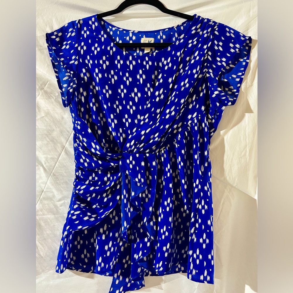 Anthropologie Eden & Esyllte Blue Blouse with Waist Cinch Detail